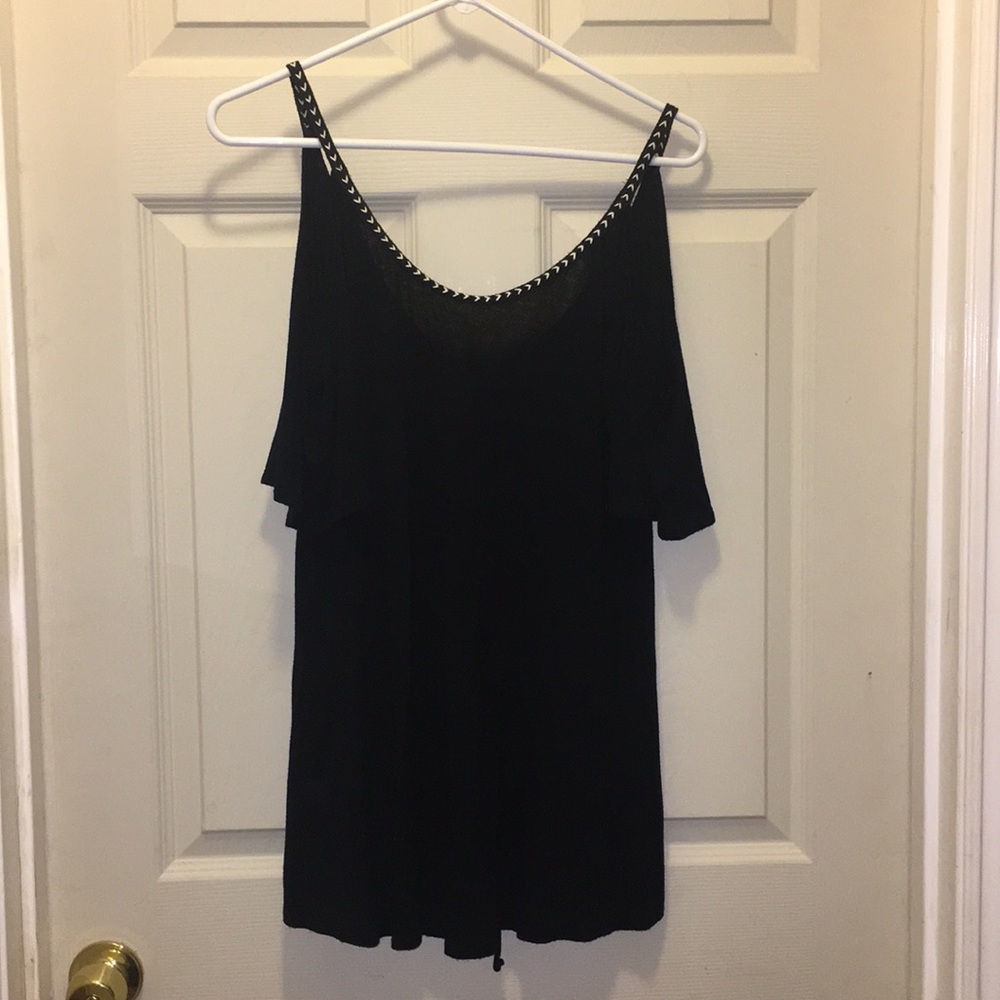 open shoulder black top